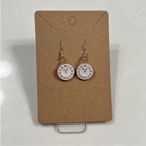 Elegant Gold and White Clock Face Earrings